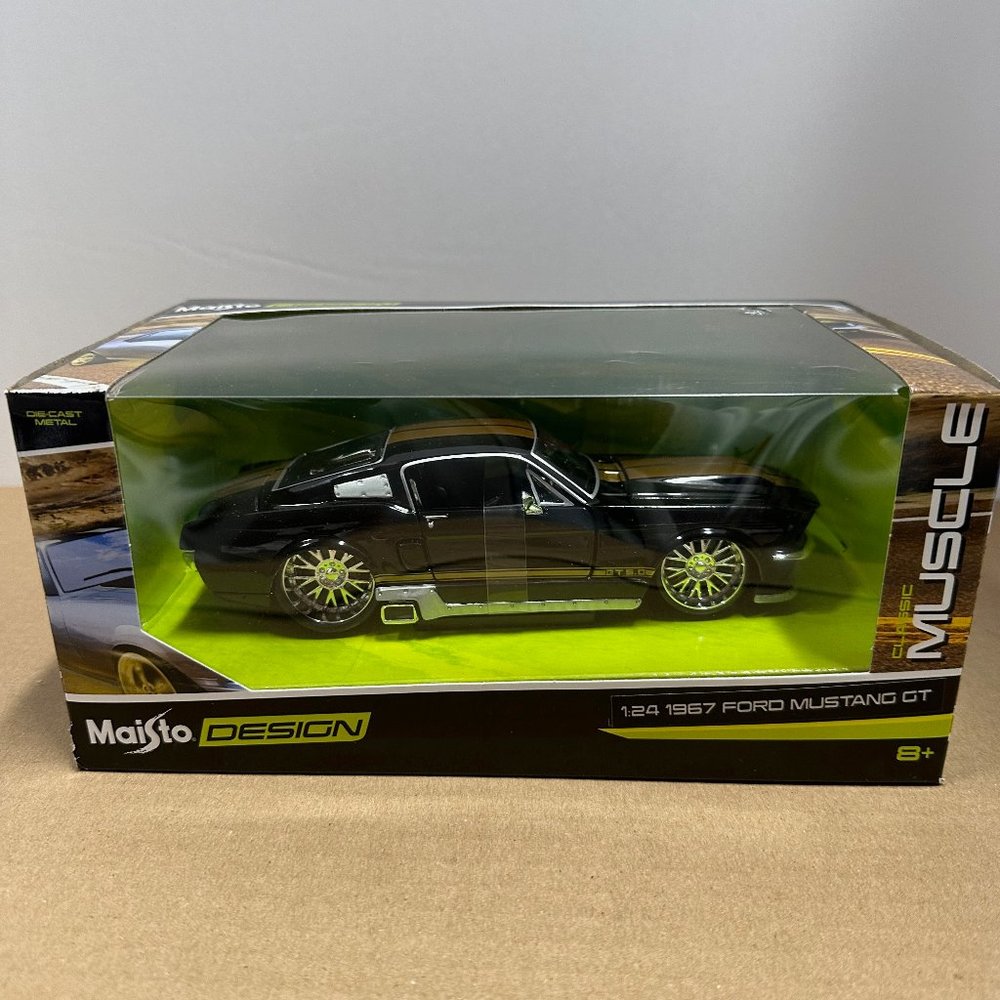 1967 FORD MUSTANG GT 5.0 GOLD/BLACK STRIPES 1/24 DIECAST CAR BY MAISTO